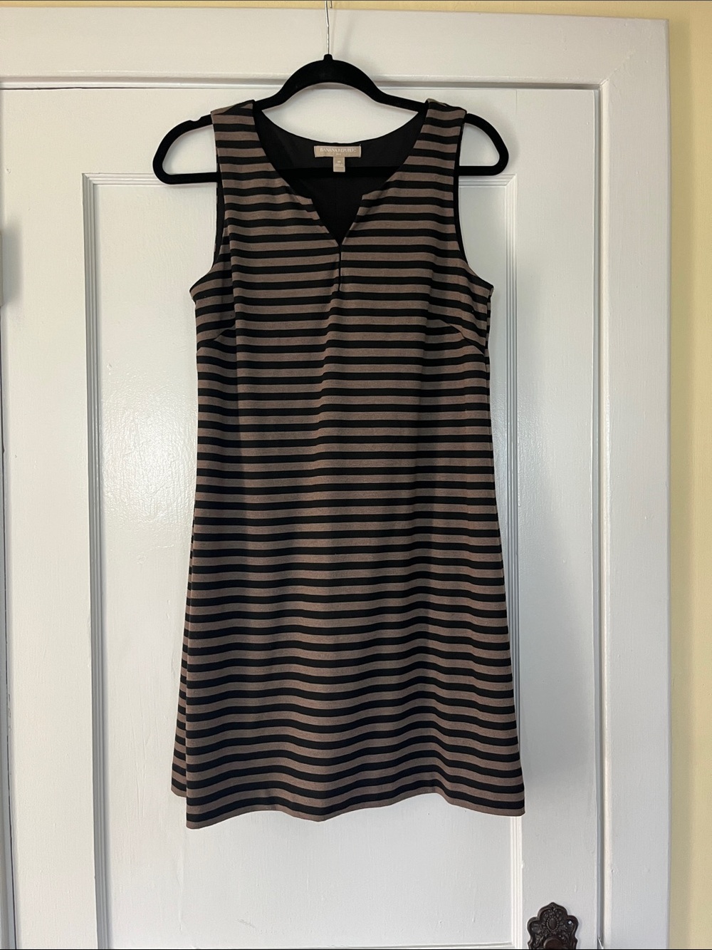Banana Republic Sleeveless Striped Shift Dress in Brown and Black